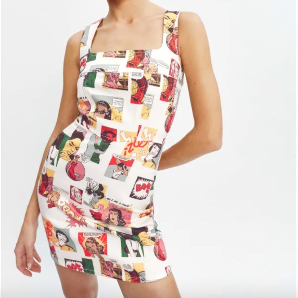NWT Reformation Davies Bustier Denim Mini Dress in Comic Book